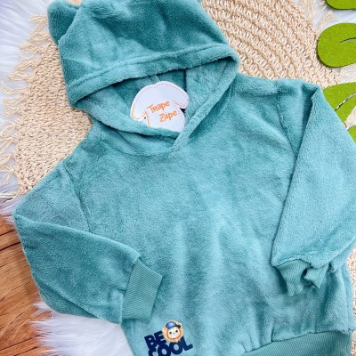 Conj. Casaco com Capuz Be Cool de Pelinho e Calça de Moletom - Verde e Marinho